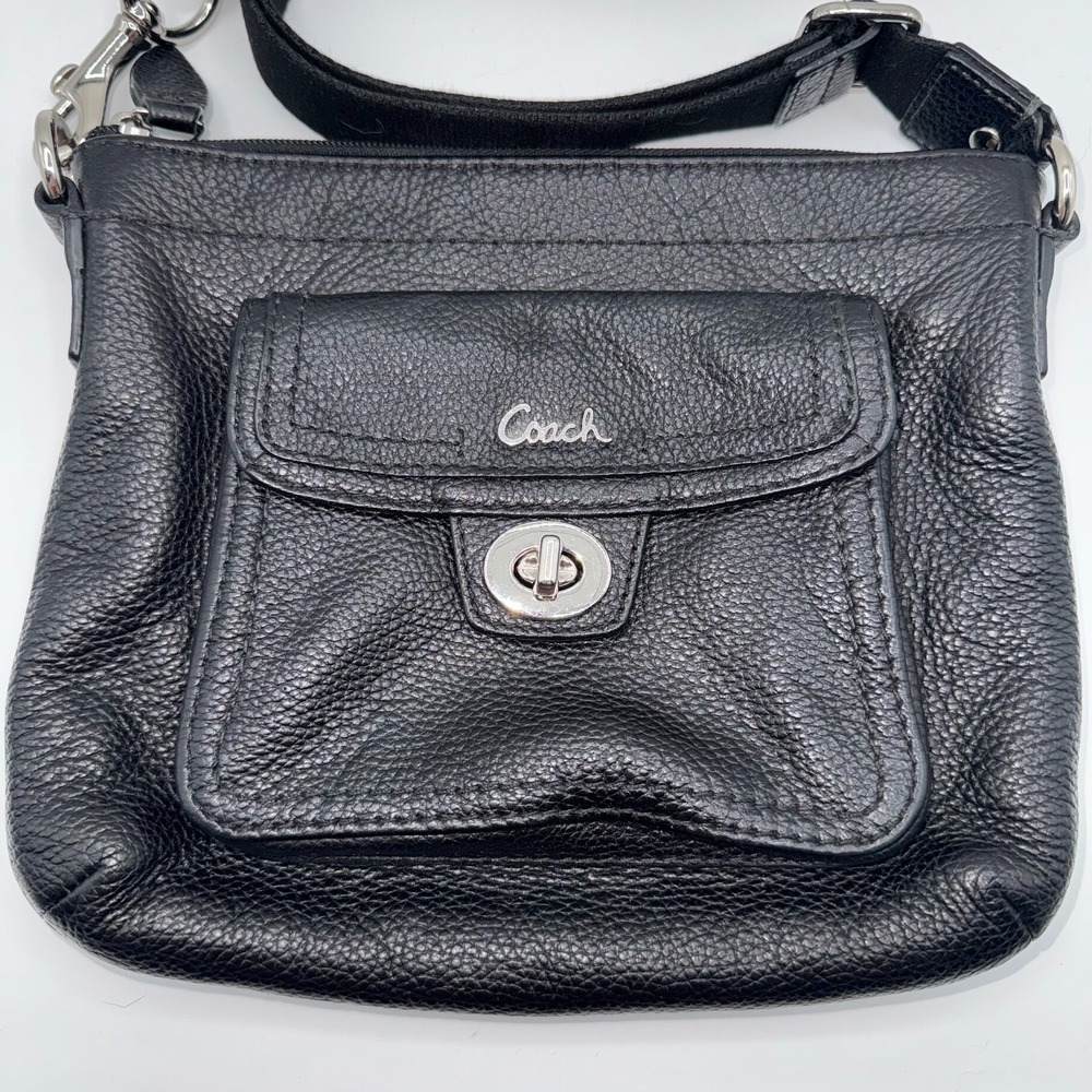 Vintage Coach Women's Swingpack Crossbody Bag S Black Turn Lock Pebbled Leather - Picture 2 of 12